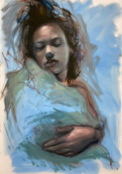Hero Image_Erin Holscher Almazan_AdamSleeping_40x26_oli stick and oli paint on paper_2025