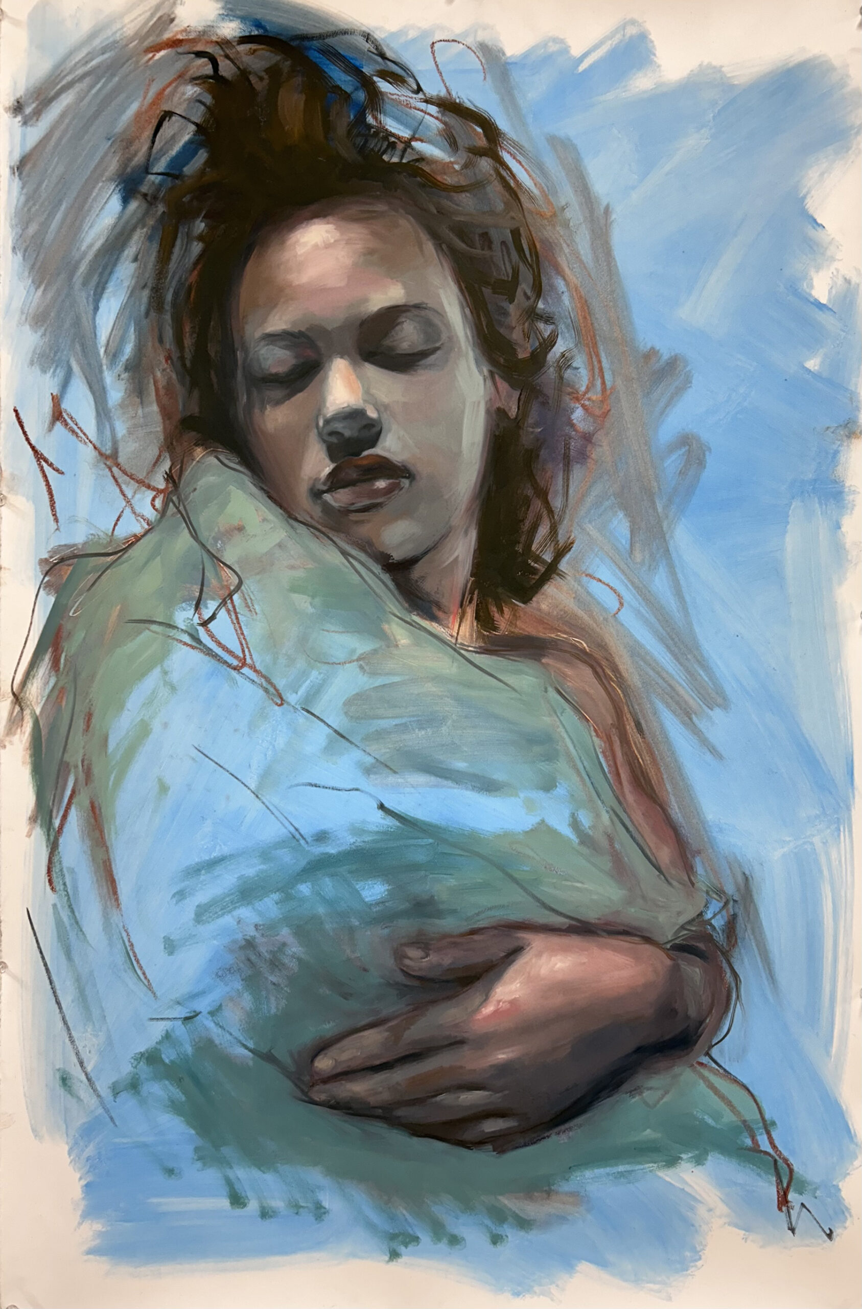 Hero Image_Erin Holscher Almazan_AdamSleeping_40x26_oli stick and oli paint on paper_2025